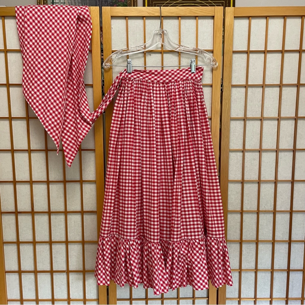 1990s - Adolfo at Saks Fifth Avenue - Red Checkered Gingham Skirt